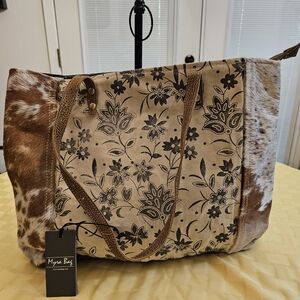 Myra Bag Tan and Brown Floral Tote